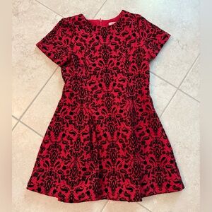 GB Girls Girls Red Dress With Black Velvet Floral Design Size 12 Formal Party